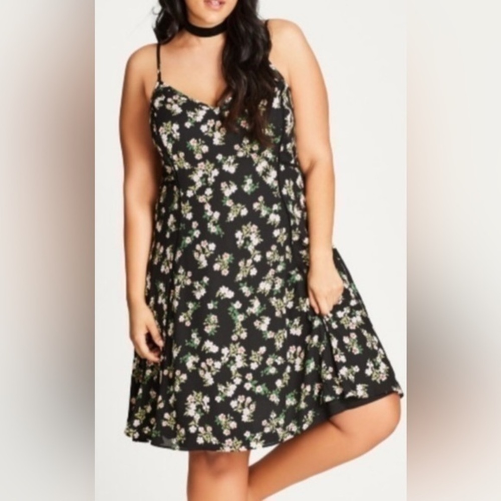 City Chic Dark Floral Sun Dress